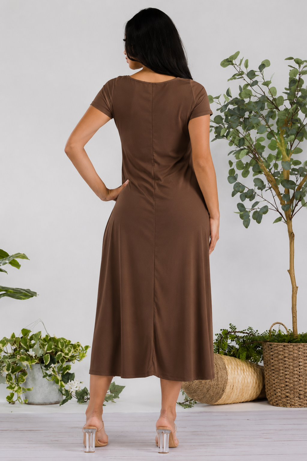 SAN144R-SOLIDCAP - CAP SLEEVE MAXI DRESS