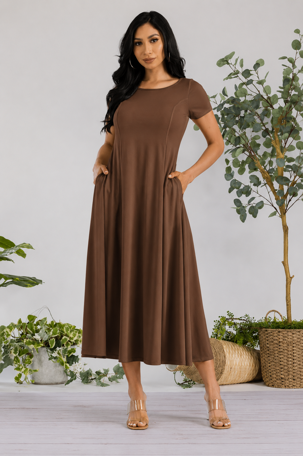 SAN144R-SOLIDCAP - CAP SLEEVE MAXI DRESS