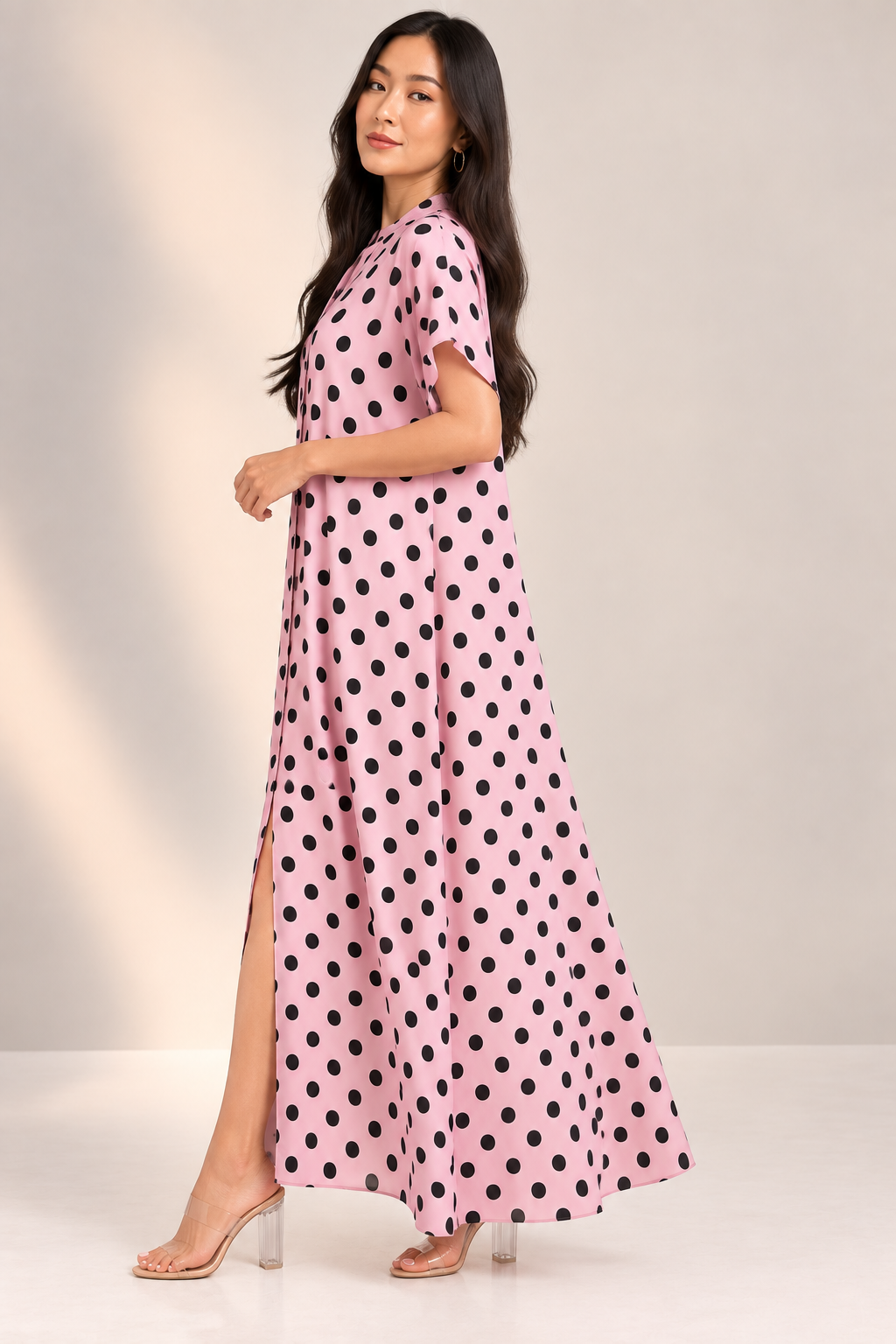HH763R-P1 - POLKA DOT OVERSIZED BUTTON DOWN DRESS