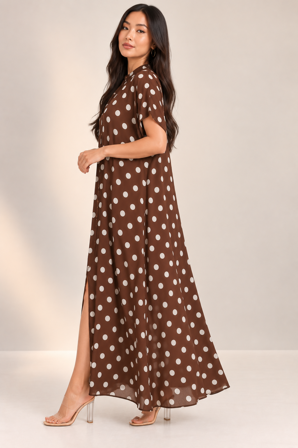 HH763X-P1 - PLUS SIZE POLKA DOT OVERSIZED BUTTON DOWN DRESS