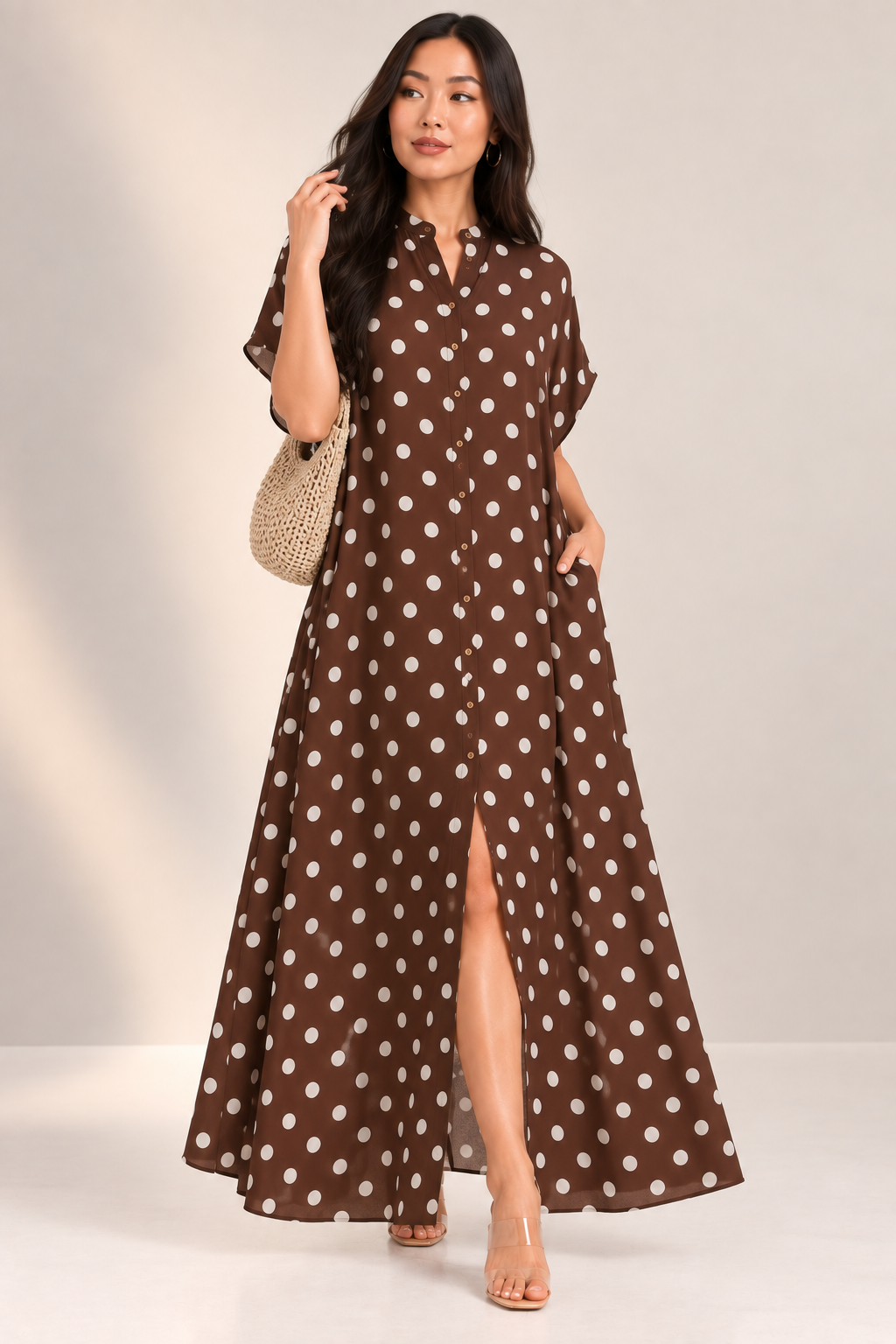 HH763X-P1 - PLUS SIZE POLKA DOT OVERSIZED BUTTON DOWN DRESS