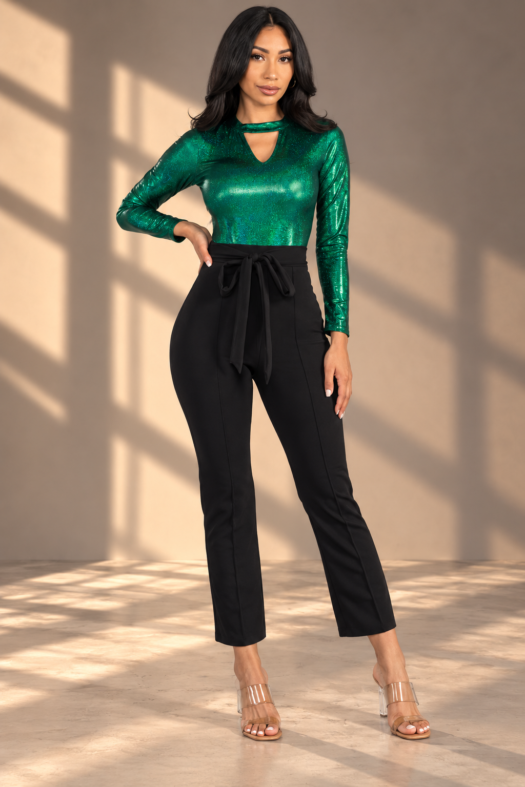 HH738R2-SOLID - SEQUIN TOP JUMPSUIT