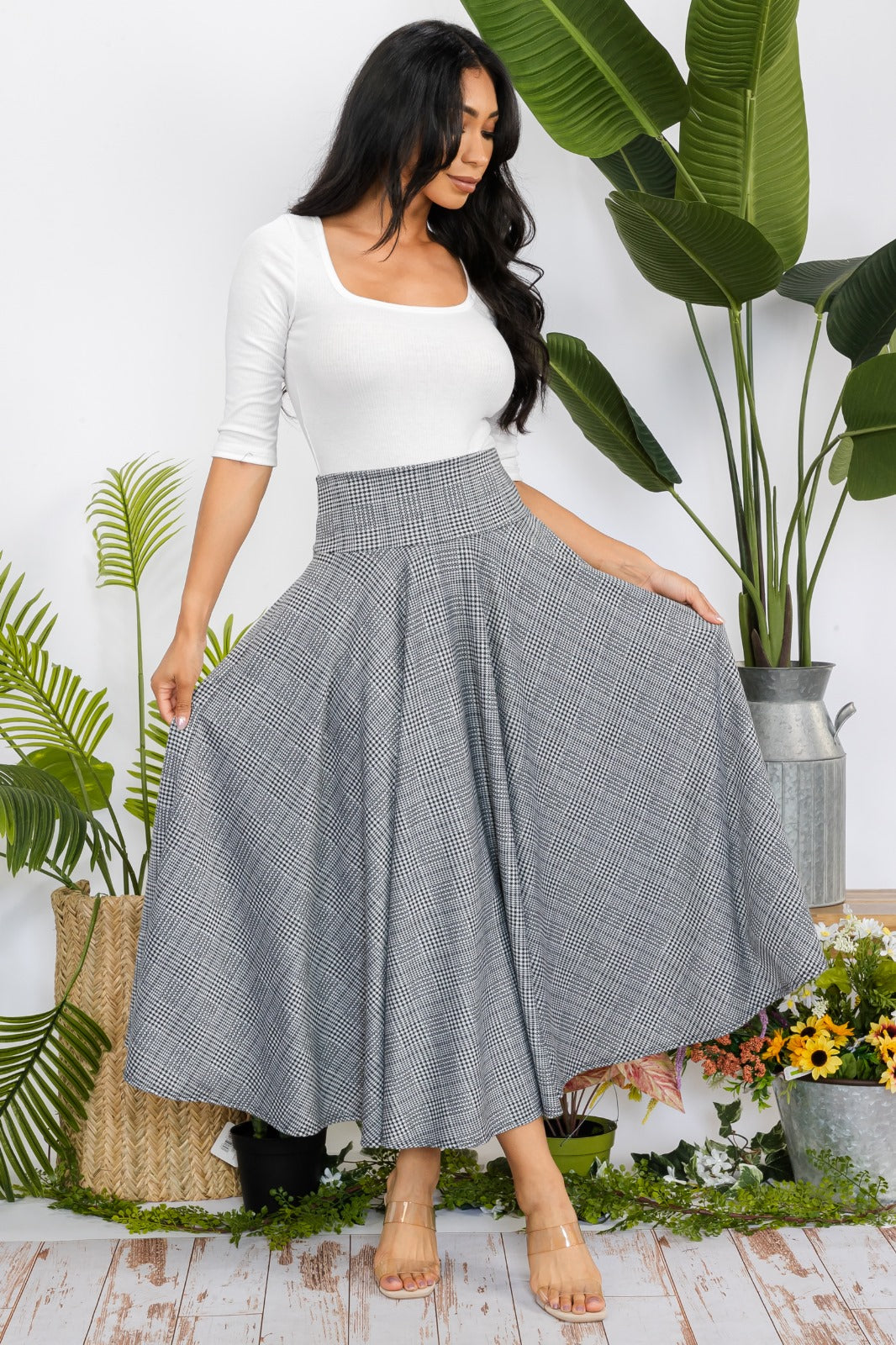 746P Maxi Plaid Skirt with Pockets