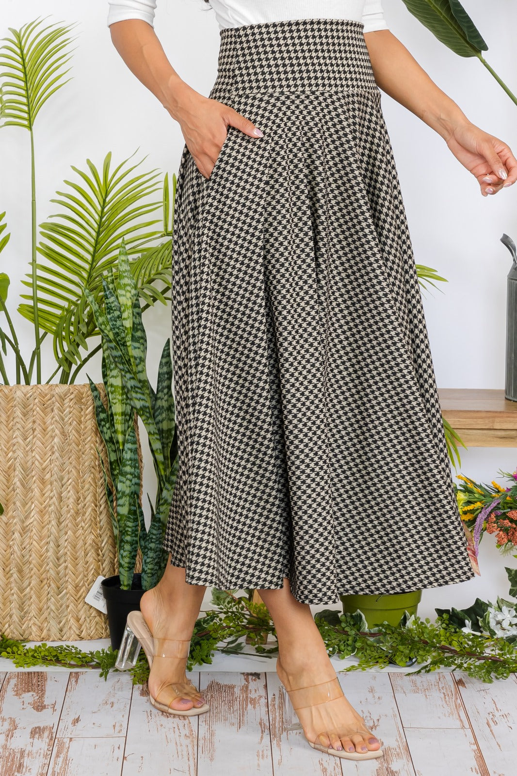 746P-H Houndstooth Maxi Skirt with Pockets