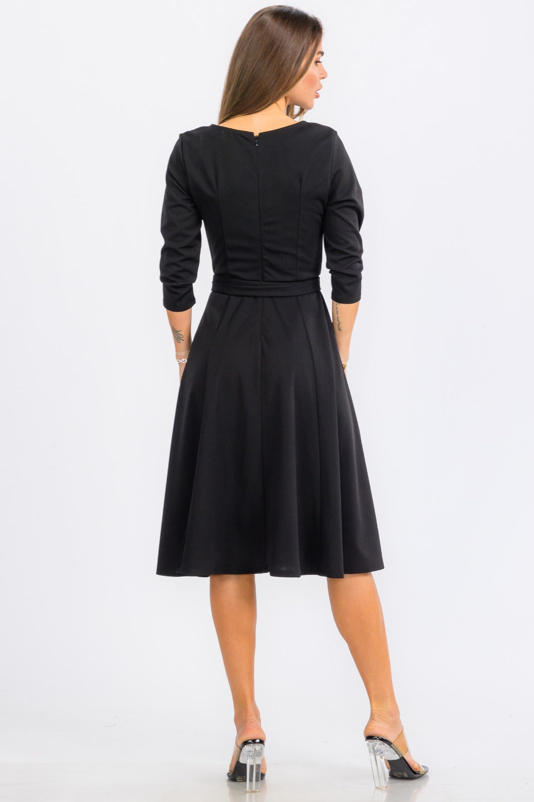 HH583R-S Midi Tie-Up Dress with Midi Sleeves