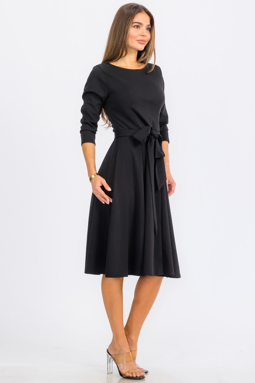 HH583R-S Midi Tie-Up Dress with Midi Sleeves