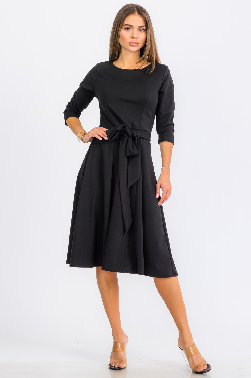 HH583R-S Midi Tie-Up Dress with Midi Sleeves