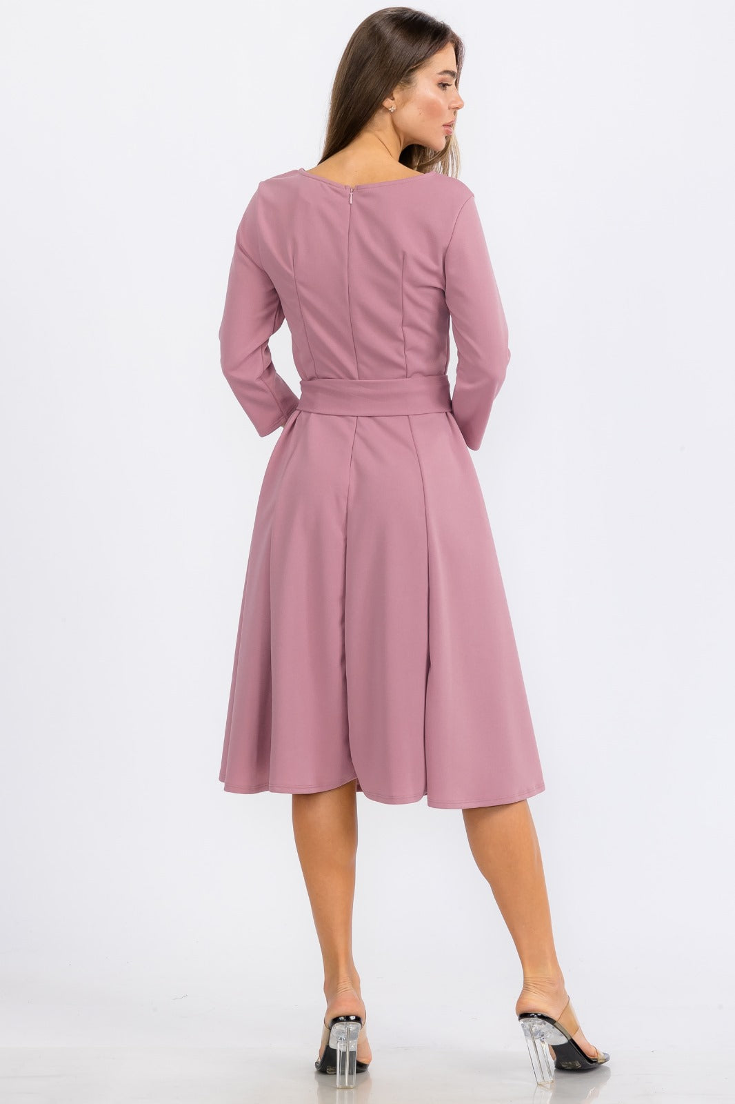 HH583R-S Midi Tie-Up Dress with Midi Sleeves