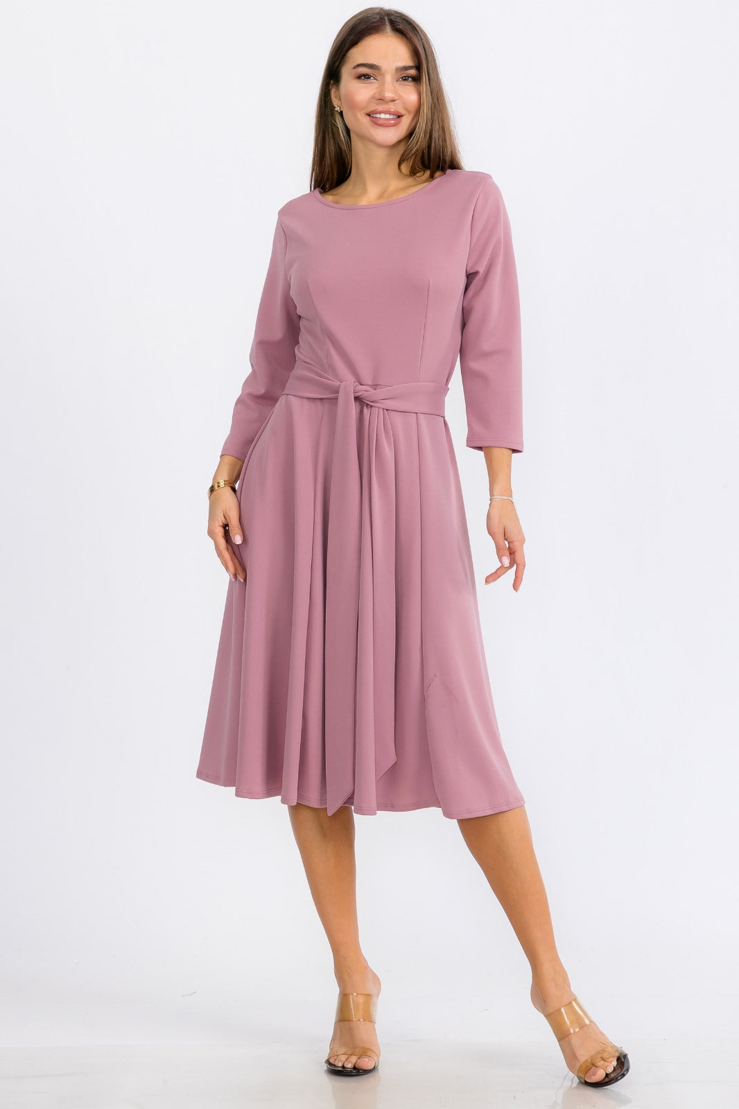 HH726CX-S Plus Midi Tie-Up Dress Midi Sleeves