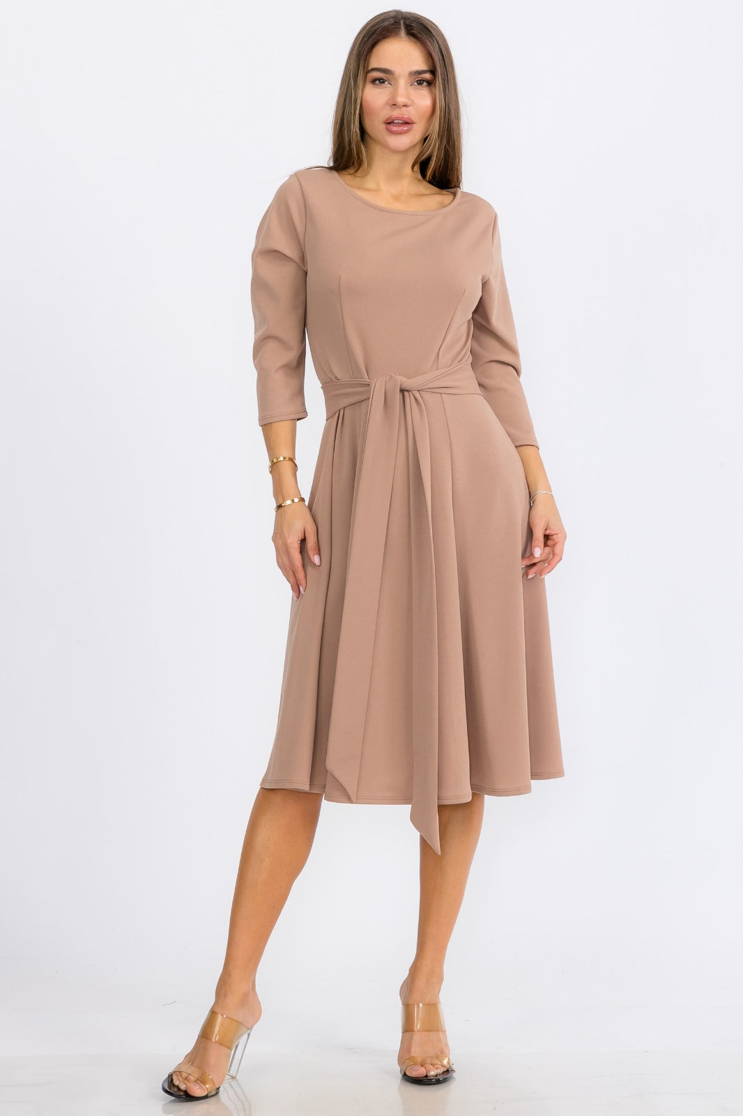 HH583R-S Midi Tie-Up Dress with Midi Sleeves