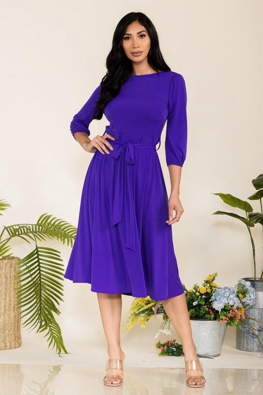 HH583R-S Midi Tie-Up Dress with Midi Sleeves