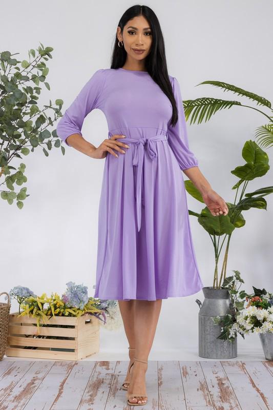 HH583X-S Plus Size Midi Tie-Up Dress with Midi Sleeves