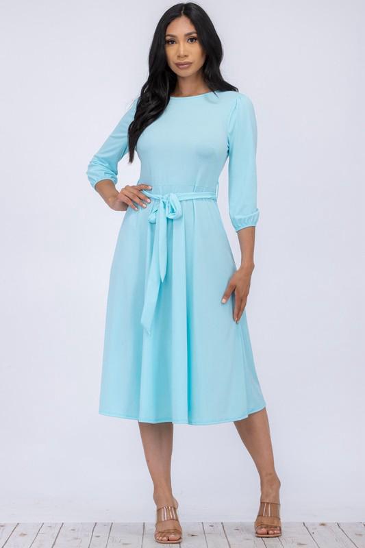 HH583R-S Midi Tie-Up Dress with Midi Sleeves