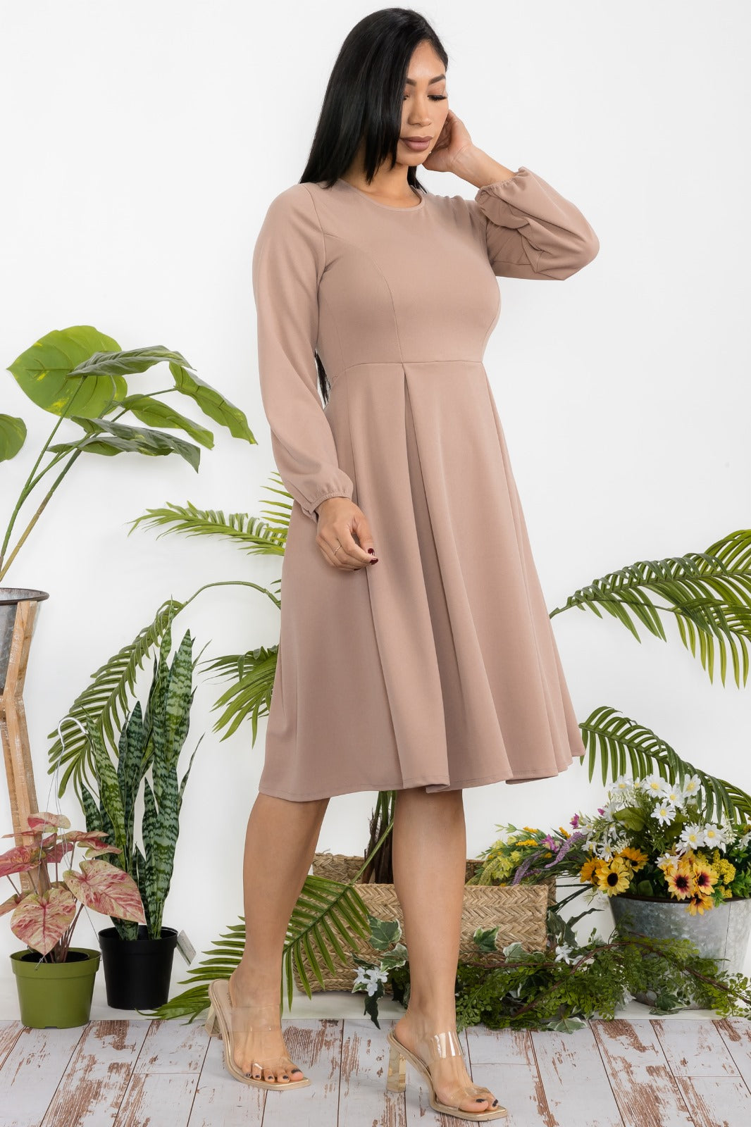 HH772X-S Plus Size Midi Babydoll 3/4 Sleeve Dress