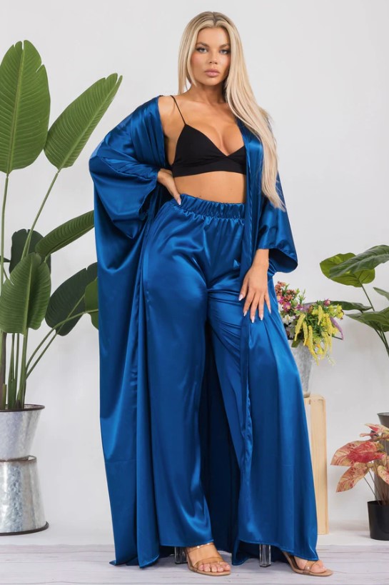 HH707X-S Plus Size Duster Pants & Robe 2 Piece Set