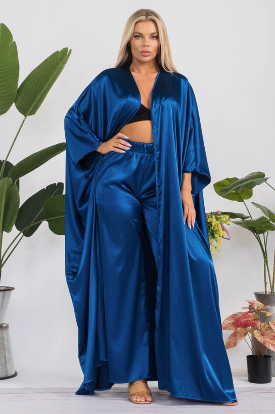 HH707X-S Plus Size Duster Pants & Robe 2 Piece Set