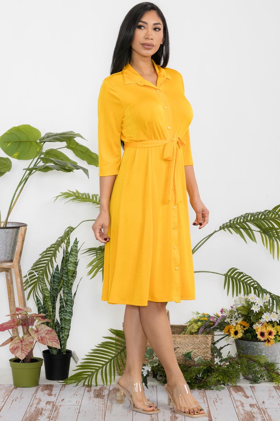 HH767X-S Plus Size Mid-Sleeve Button-Down Shirt Dress