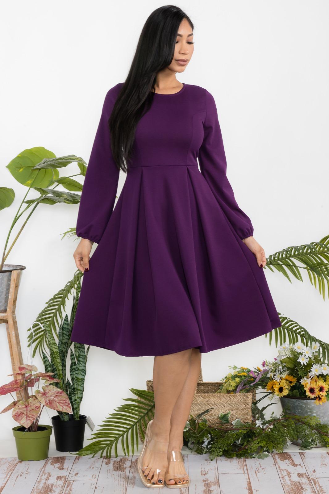 HH772R-S Midi Babydoll 3/4 Sleeve Dress