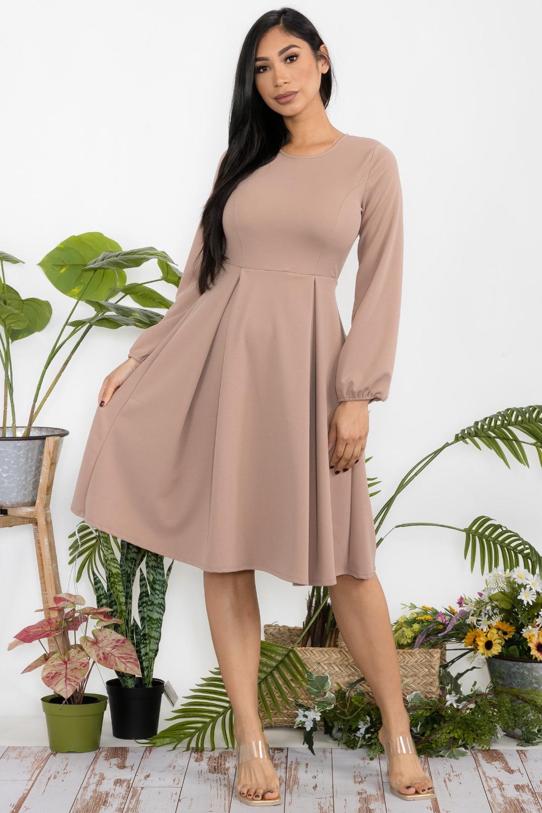 HH772X-S Plus Size Midi Babydoll 3/4 Sleeve Dress