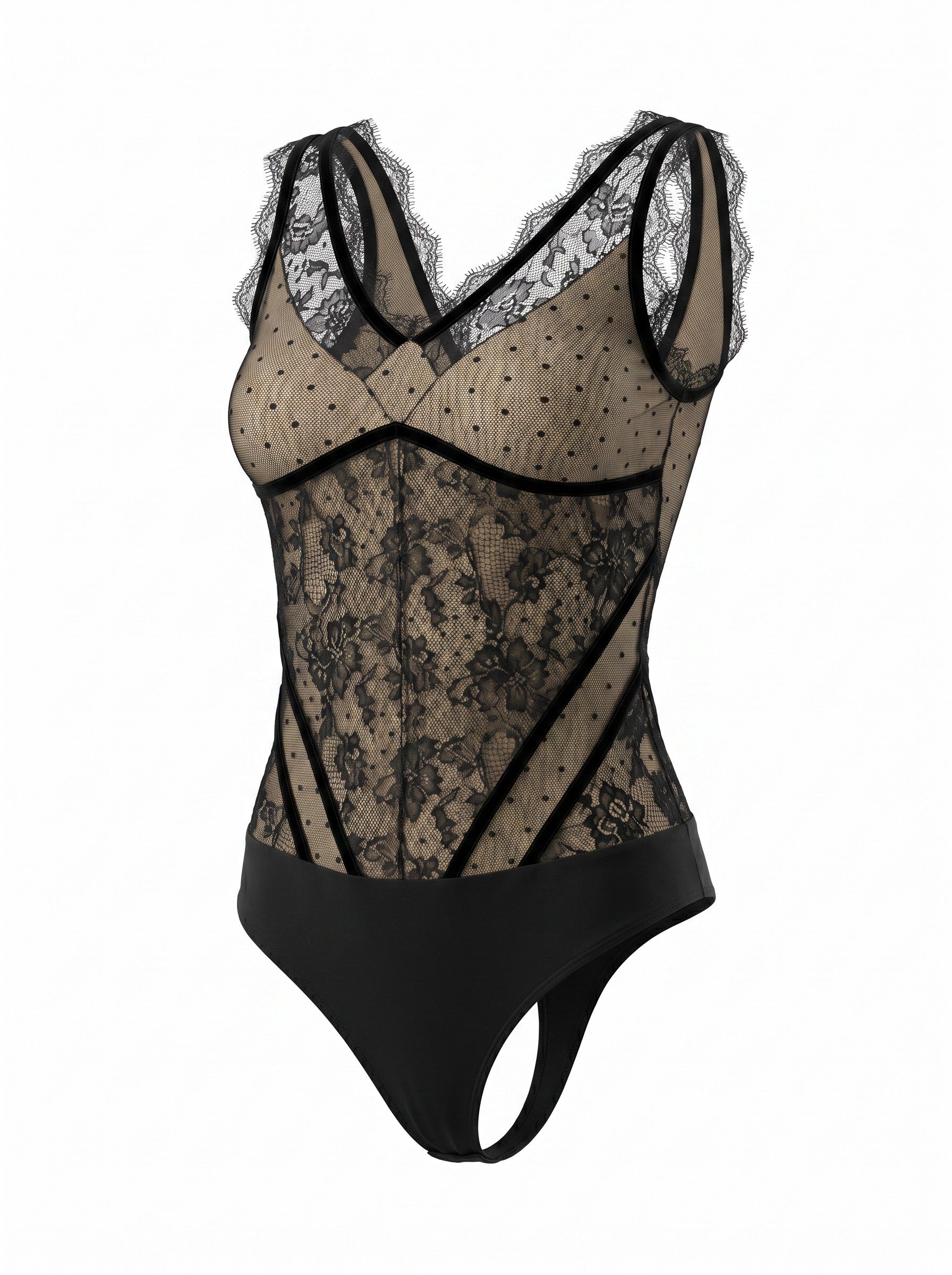 138942 - Sheer Lace Contrast Bodysuit