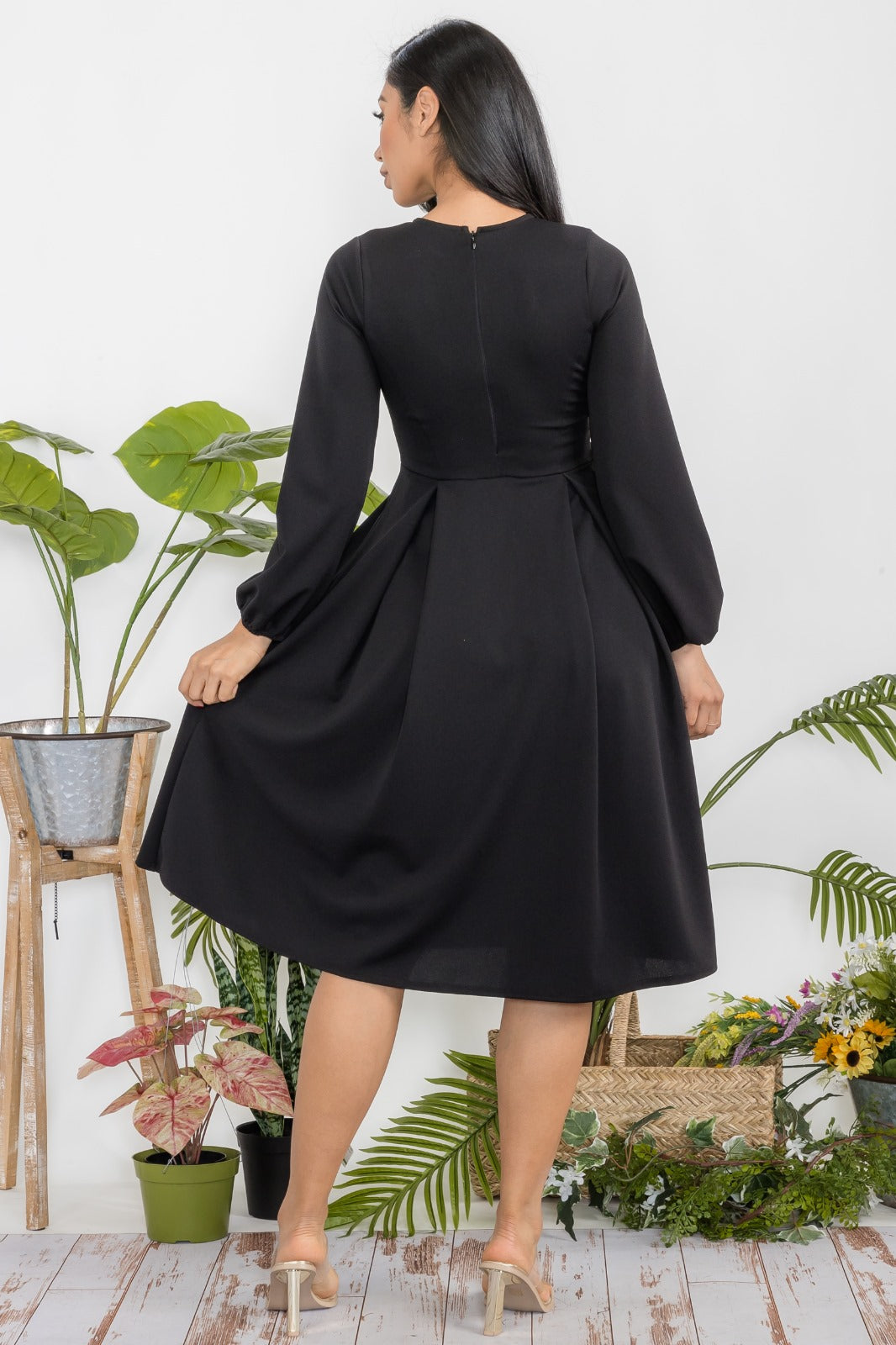 HH772R-S Midi Babydoll 3/4 Sleeve Dress