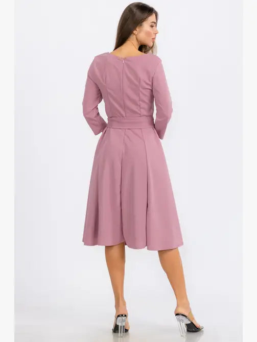 HH726C-R-S - TIE-WAIST LONG-SLEEVE DRESS Regular Size