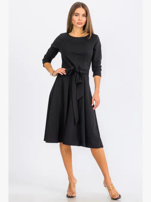 HH726C-R-S - TIE-WAIST LONG-SLEEVE DRESS Regular Size