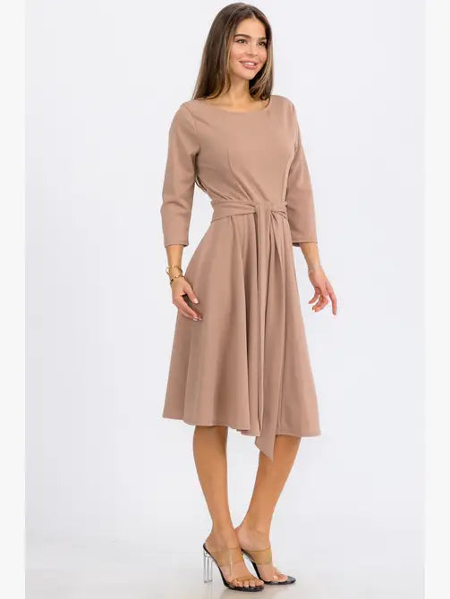 HH726C-R-S - TIE-WAIST LONG-SLEEVE DRESS Regular Size