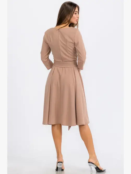 HH726C-R-S - TIE-WAIST LONG-SLEEVE DRESS Regular Size