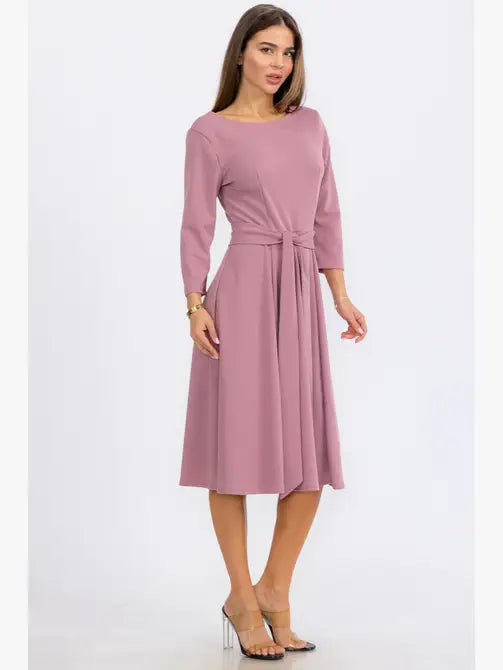 HH726C-R-S - TIE-WAIST LONG-SLEEVE DRESS Regular Size