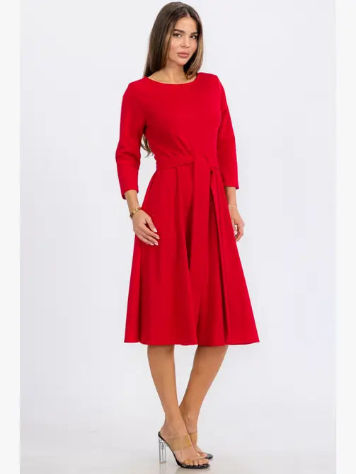 HH726C-R-S - TIE-WAIST LONG-SLEEVE DRESS Regular Size