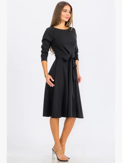 HH726C-R-S - TIE-WAIST LONG-SLEEVE DRESS Regular Size