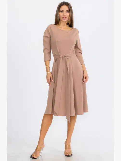 HH726C-R-S - TIE-WAIST LONG-SLEEVE DRESS Regular Size