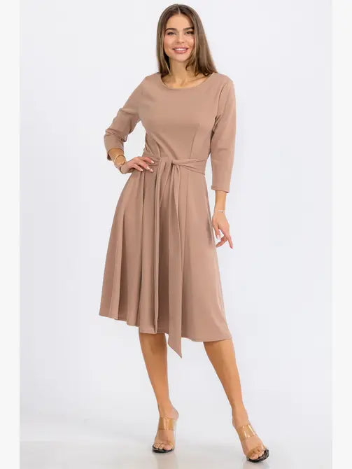 HH726C-R-S - TIE-WAIST LONG-SLEEVE DRESS Regular Size