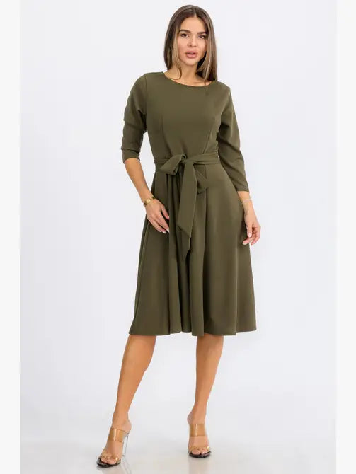 HH726C-R-S - TIE-WAIST LONG-SLEEVE DRESS Regular Size