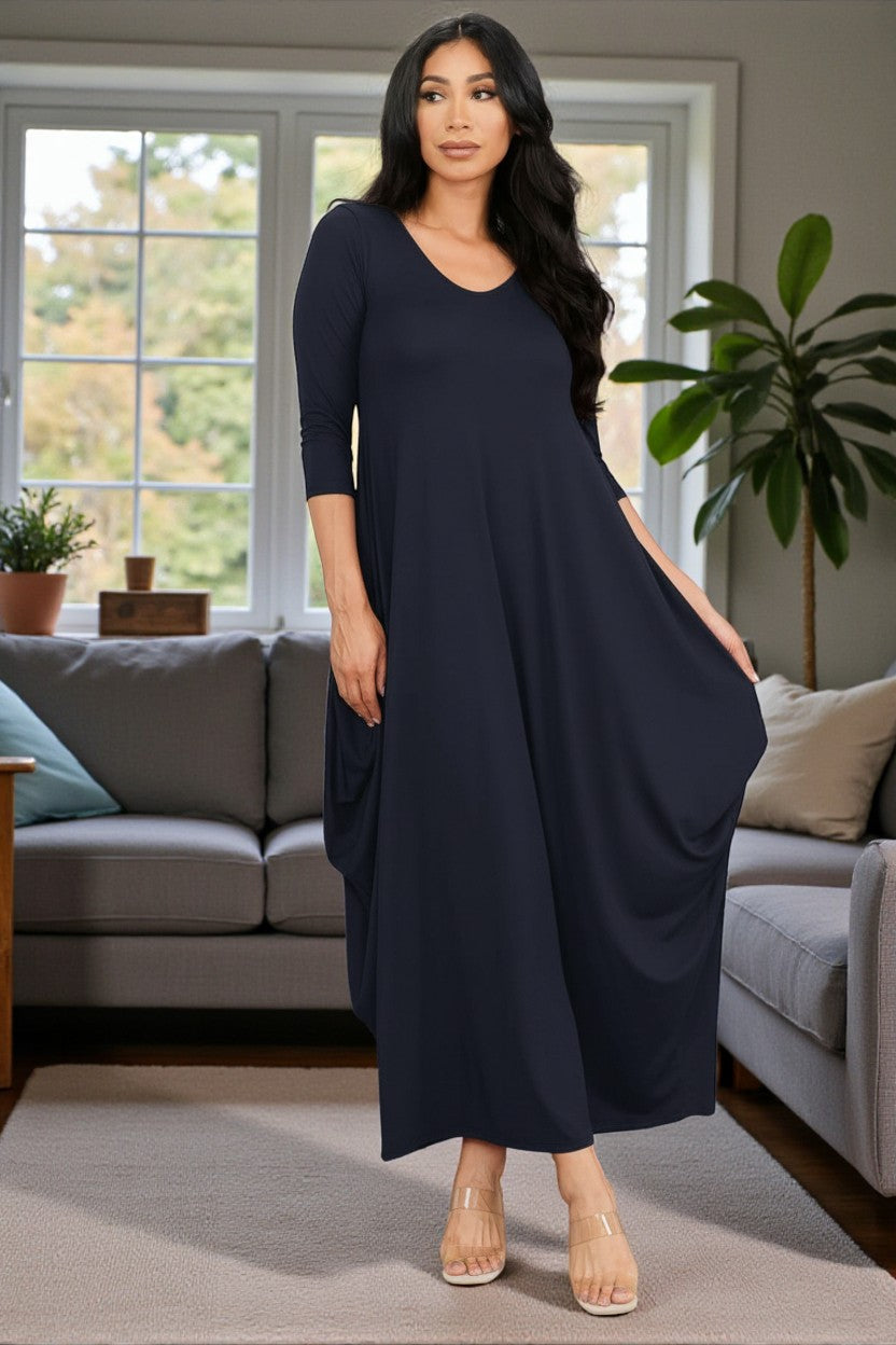 HH645X-S1 Plus Size Relaxed Fit Draped Maxi Dress
