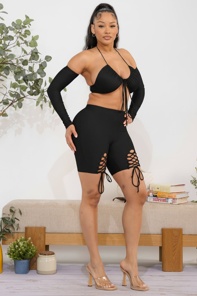 T420 - Sienna Lace-Up Biker Set