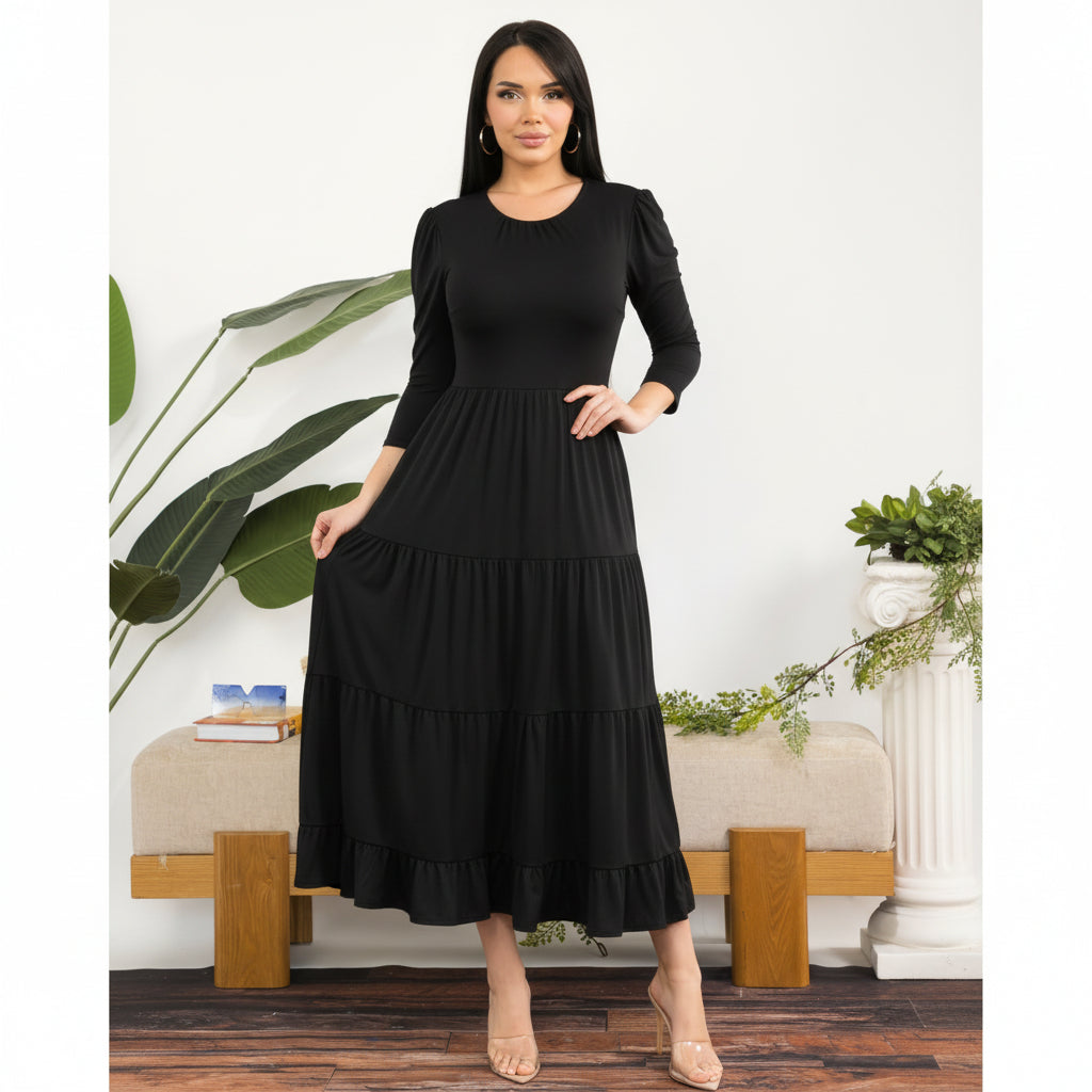 HH791S-R Women's Tiered Midi Dress