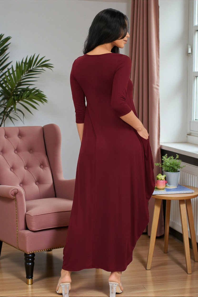 HH645R-S1 Relaxed Fit Draped Maxi Dress with Pockets