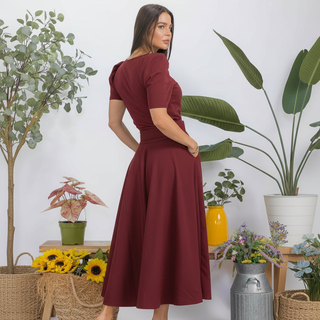 HH780X-S1 Plus Size Structured Puff Sleeve Fitted Top