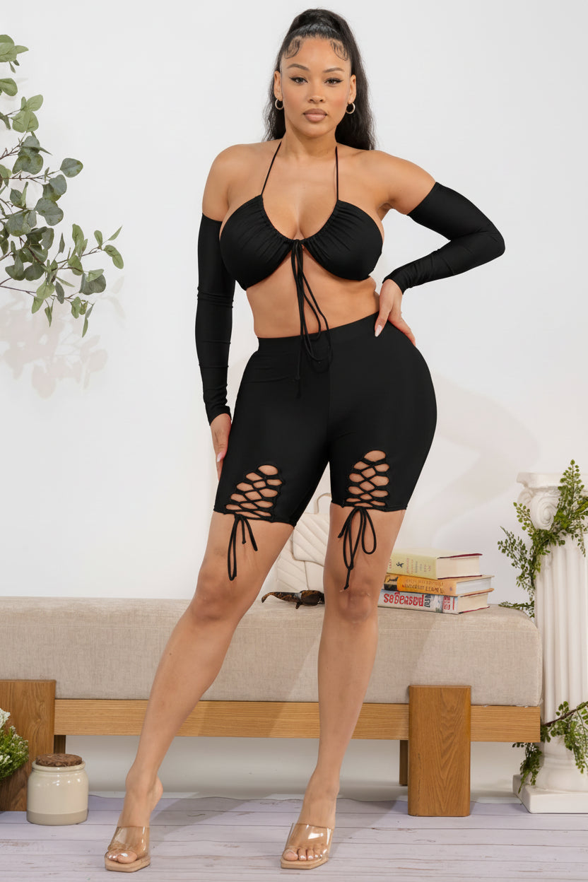 T420 - Sienna Lace-Up Biker Set