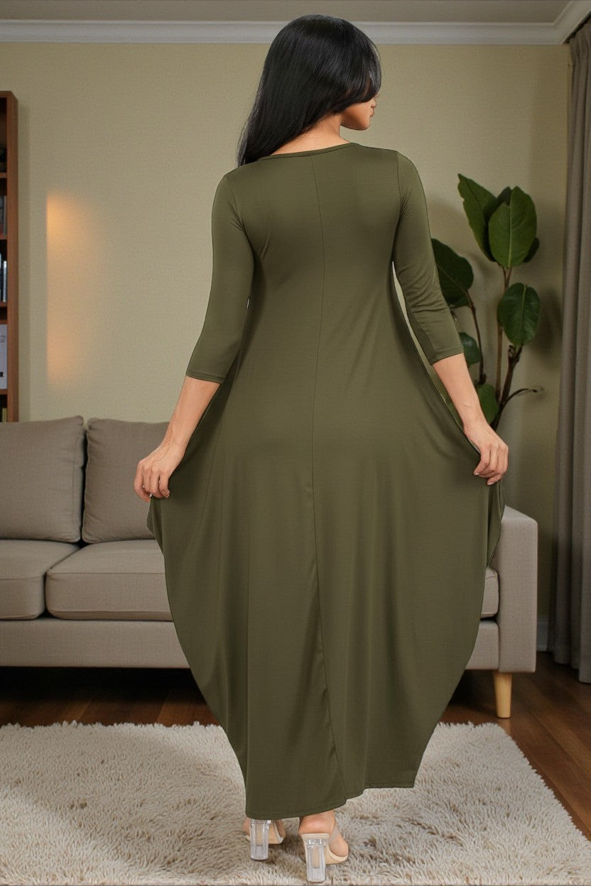 HH645X-S1 Plus Size Relaxed Fit Draped Maxi Dress