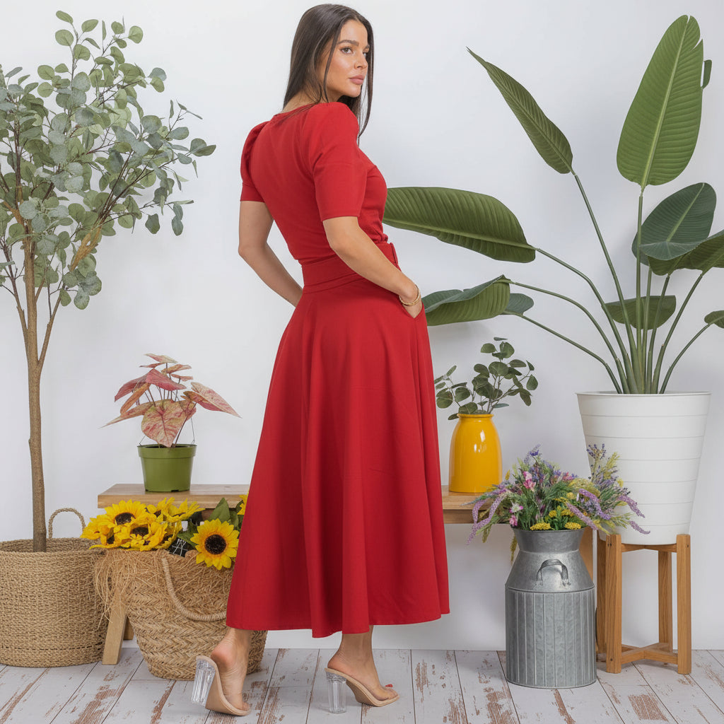 HH780R-S1 Structured Puff Sleeve Fitted Top