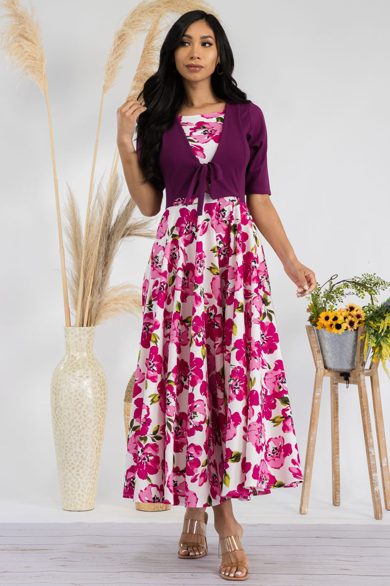 HH737X-FLOWER - FLORAL CHURCH MAXI DRESS WITH CROPPED TOP