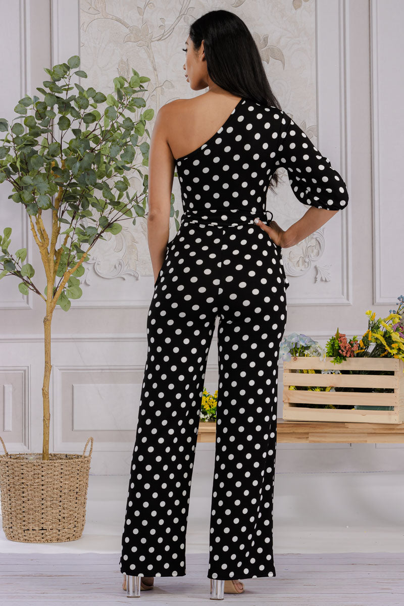 HH667R-POLKADOT - ONE SHOULDER JUMPSUIT