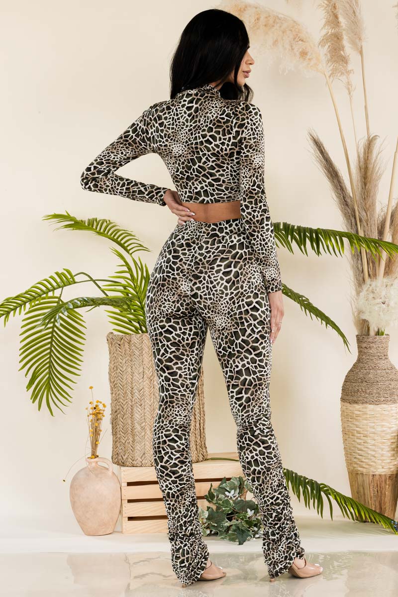 AST-10810 - 2PC Leopard Print Top & Pant Set