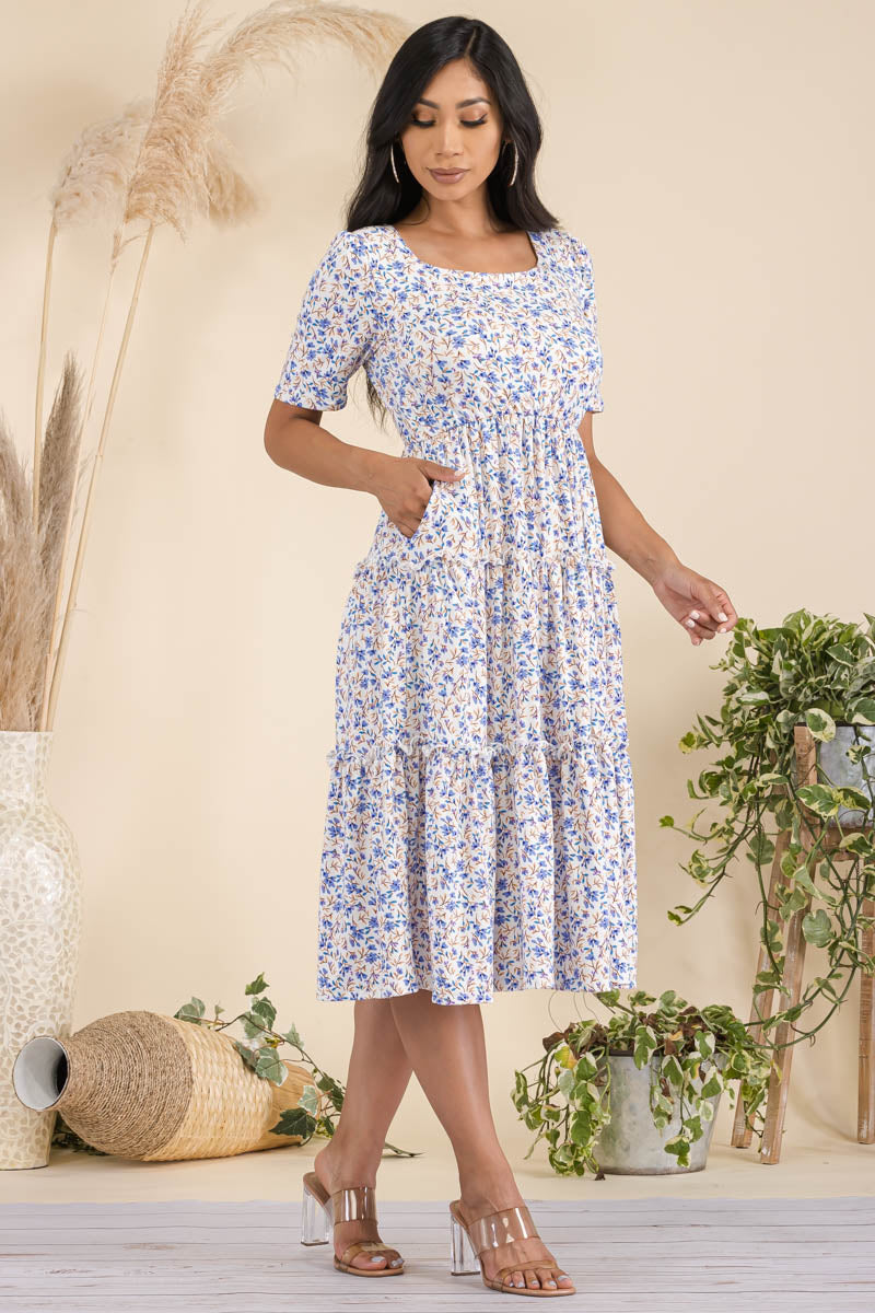 JR778X-DITSY - Short Sleeve  Three Tiered Dress