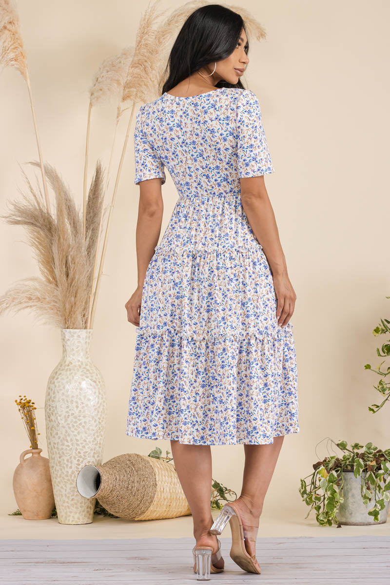 JR778X-DITSY - Short Sleeve  Three Tiered Dress