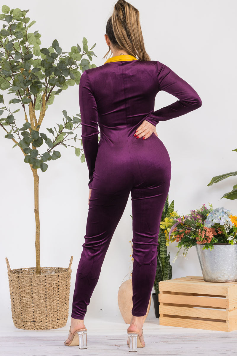 MJ8394 - VELVET LONG SLEEVE JUMPSUIT