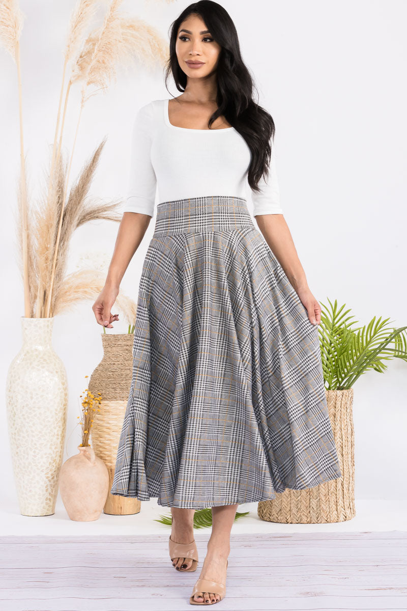 JR777X-PLAID - PLAID PRINT MIDI SKIRT